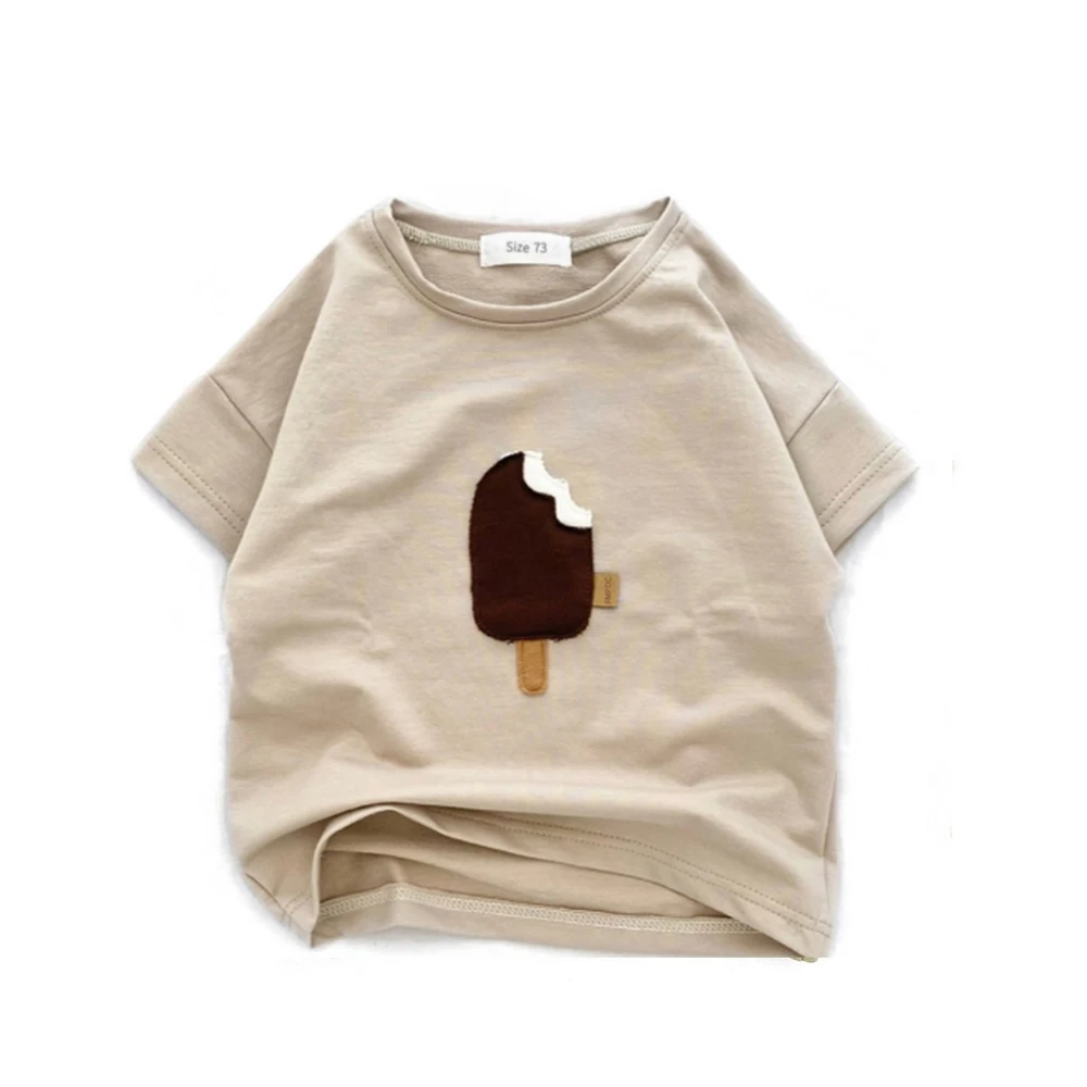 2023 Baby Boys Pure Cotton Short Sleeve T Shirts Summer Oversize Patch Popsicle Shirt Soft Baby Girls Tees O-neck Pullover Tees