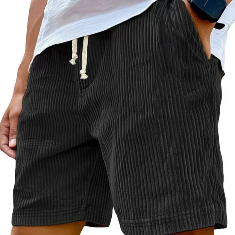 American Vintage Corduroy Shorts For Men Summer Loose Drawstring Versatile Middle Pant 2025 Fashion Casual Short Trousers