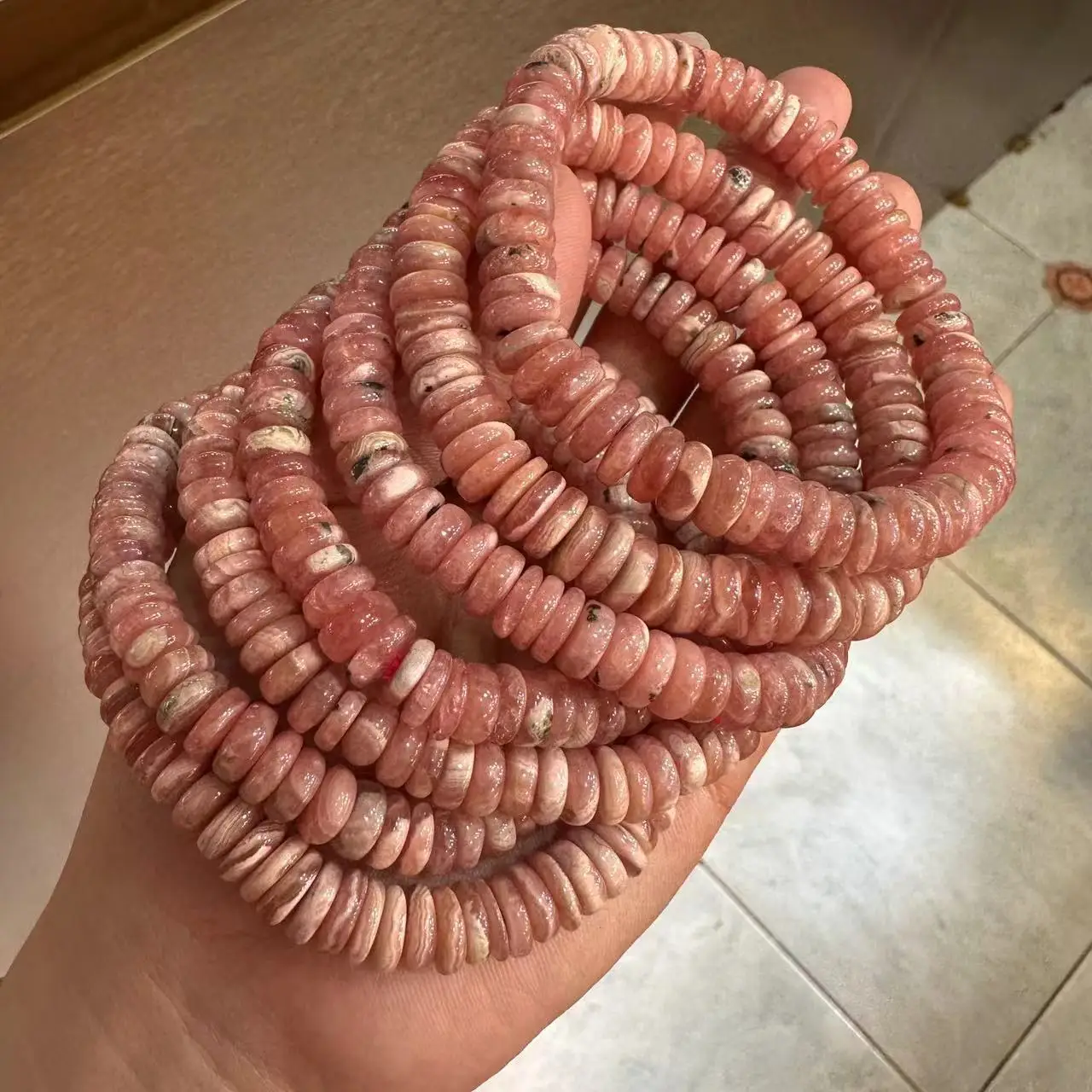 Natural Genuine Argentina Rhodochrosite Loose Gemstone Faceted Rondelle Beads bracelet For DIY For Woman  Wholesale image 3