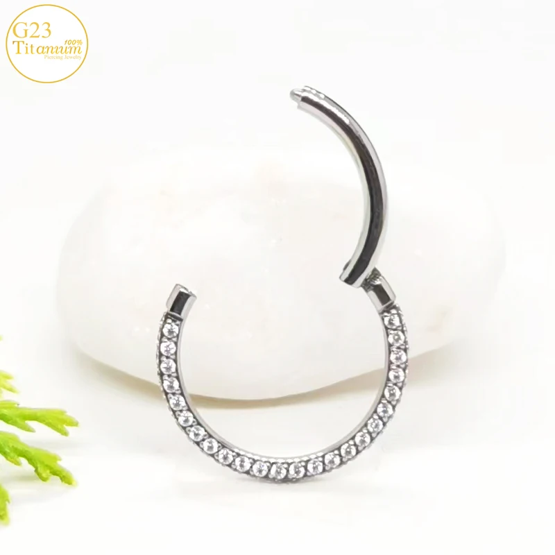 On Three Sides Zircon Clicker Earrings F136 Titanium Septum Piercing Nose Rings Ear Cartilage Tragus Helix Piercing Body Jewelry