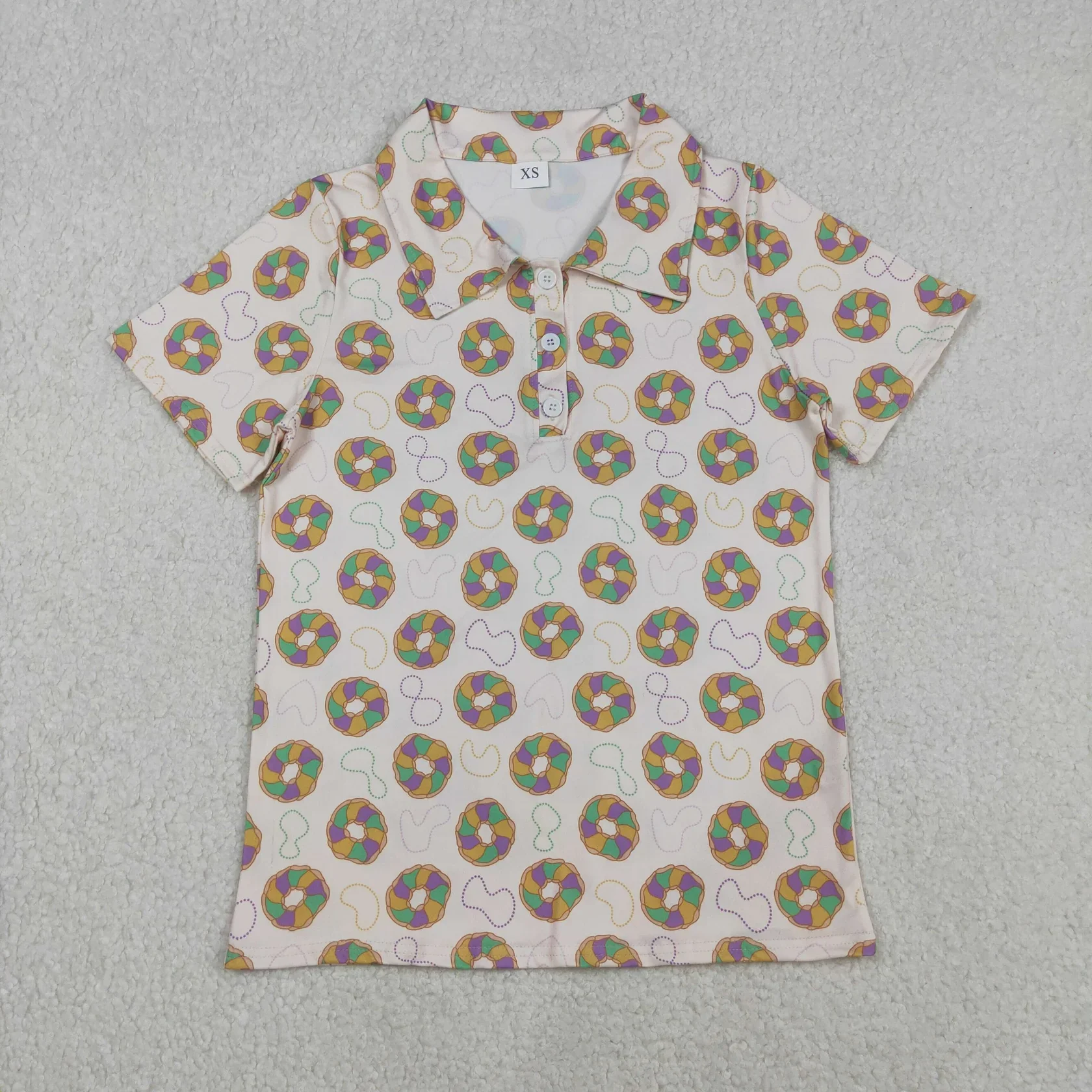 Venta al por mayor de mangas largas para adultos Mardi Gras camisa botones camiseta ropa