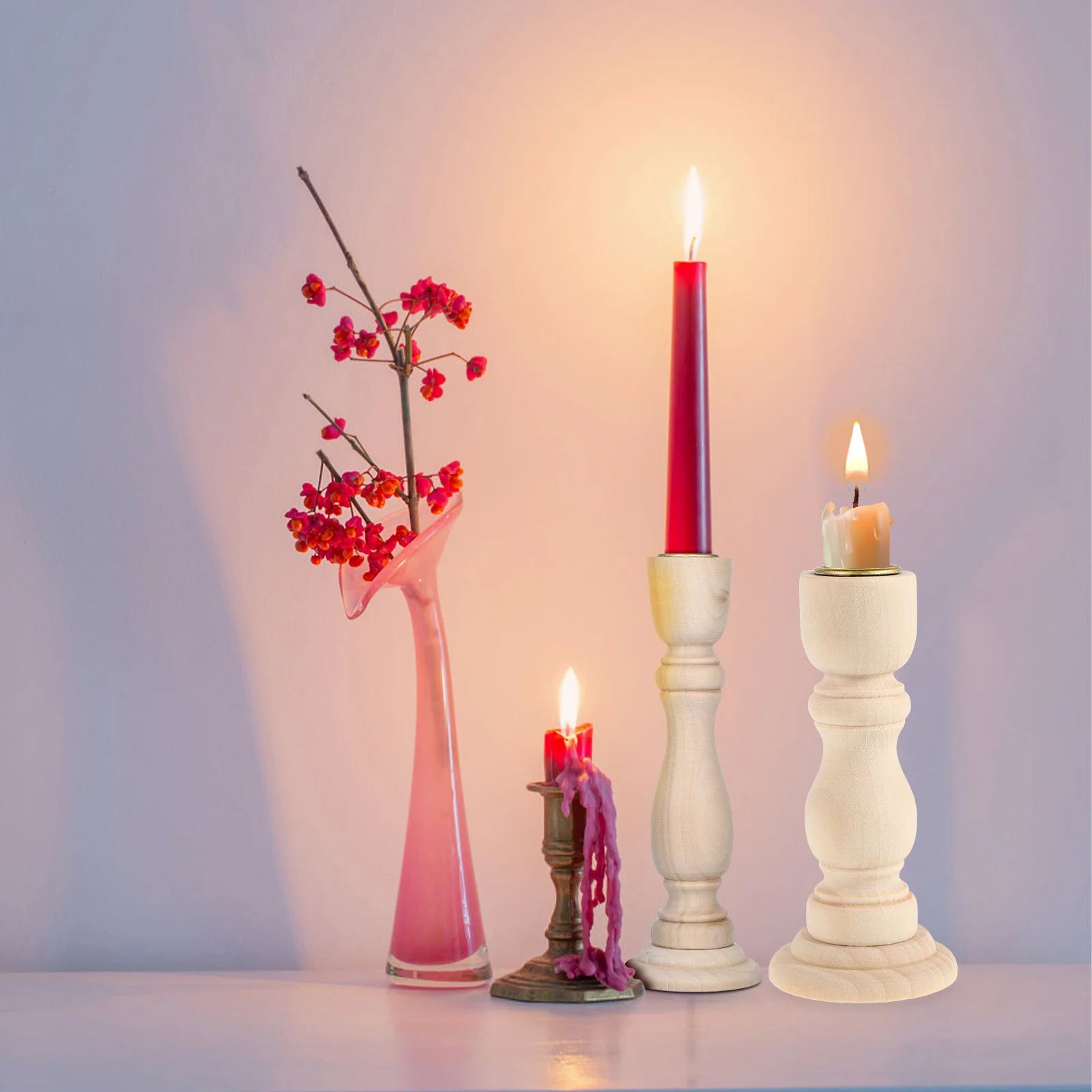 

1Pair Rustic Wooden Roman Column Holders Vintage Pillar Candlestick Decor Dining Table Photo Props Rustic Holders