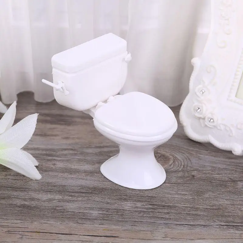 

54DF Dollhouse Miniature Furniture Vintage Bathroom Model White Toilet Baby Pretend