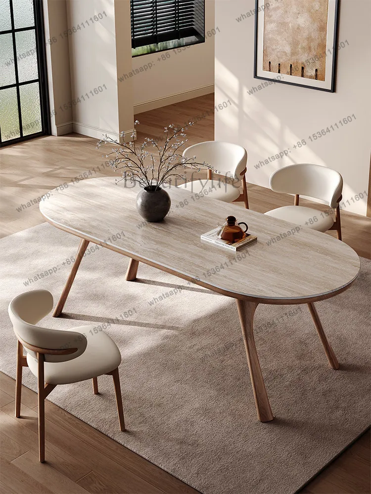 Solid wood dining table modern simple retro travertine rock slab dining table and chair combination