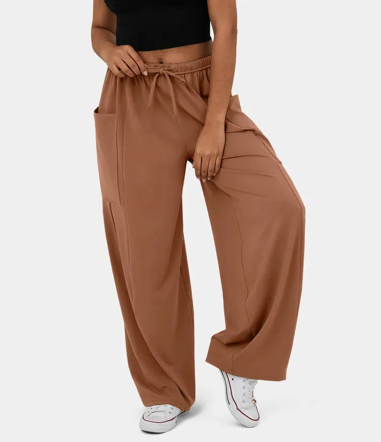 

Women's Fashion Pants Temperament Elastic Waist Pleated Wide Leg Pants High Waist Casual Loose Pants Ropa Mujer Juvenil