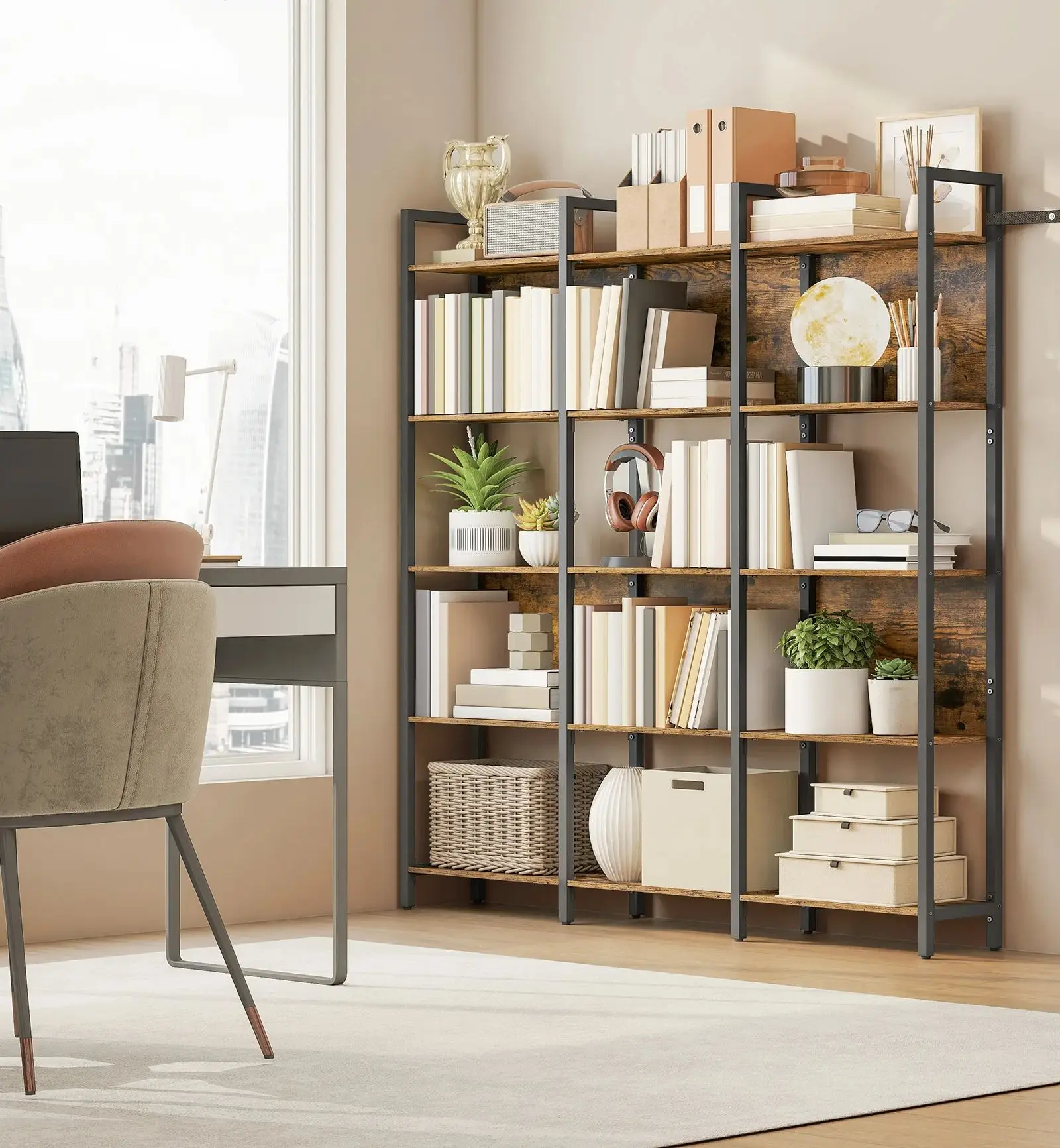 VASAGLE Bücherregal, Küchenregal, Standregal mit 5 offenen Regalebenen, Flur, Küche, stabiles Stahlgestell, Industrie-Design