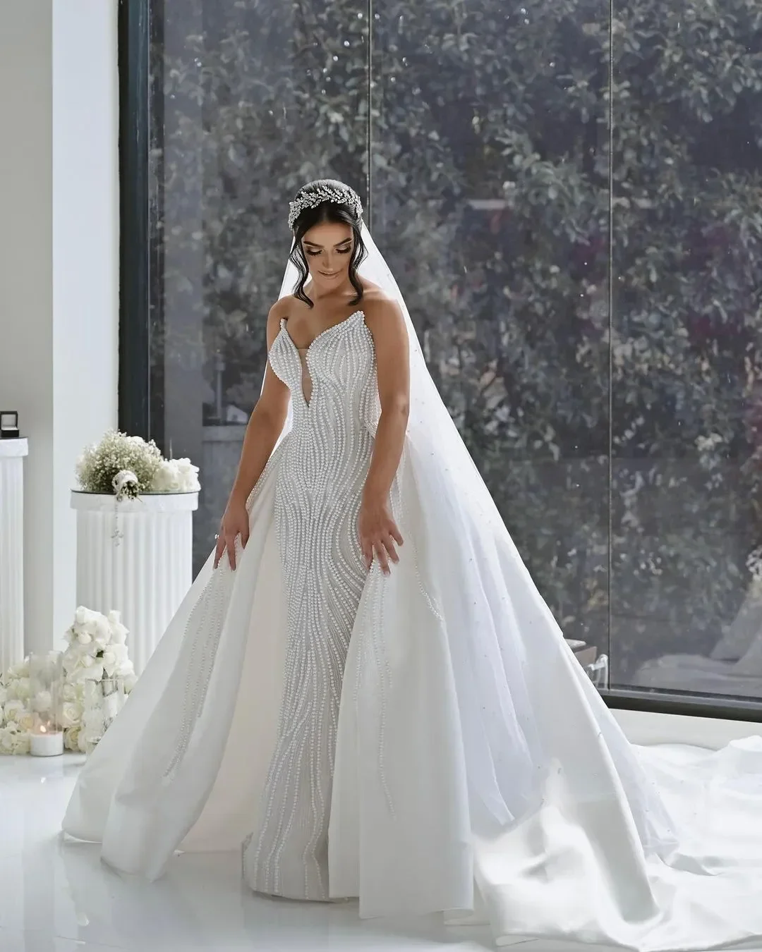 Customized Exquisite Lace WeddingDress High Neck Long Sleeve Sweep Train Ball Gown Bride Robe De Mariee Customized Vestidos