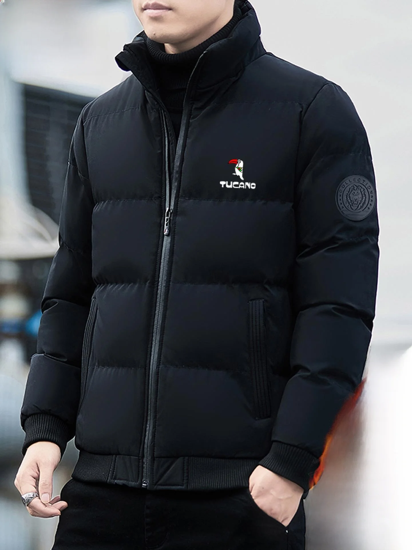 ملابس خارجية شتوية من القطن من TUCANO للرجال معطف دافئ من القطن بياقة واقفة وسحاب للإغلاق طويل Sve للشباب...