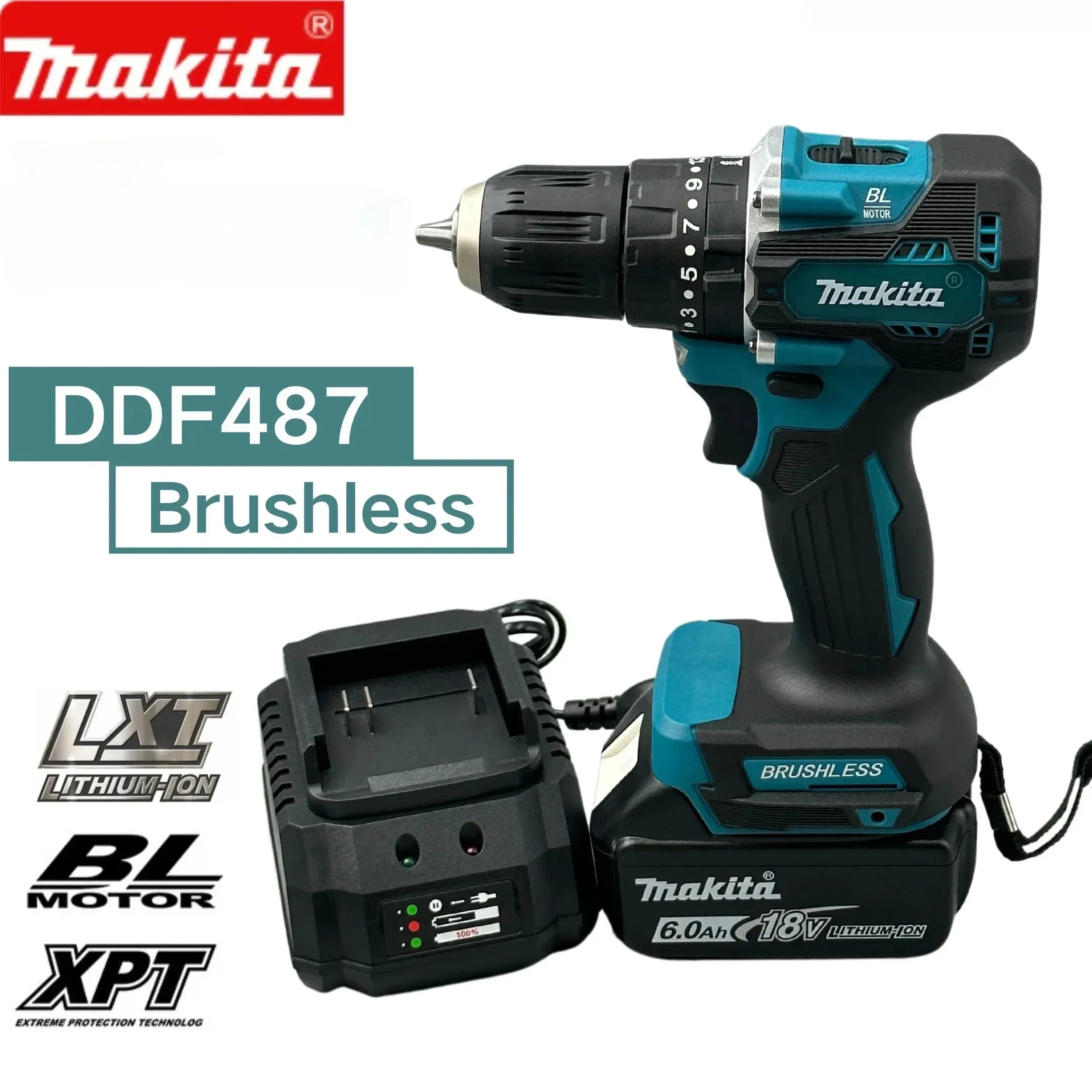 Шуруповерт Makita DDF487, 18 в, бесщеточная электрическая дрель, ударная дрель, декоративные командные электроинструменты для Makita, батарея 18 в,