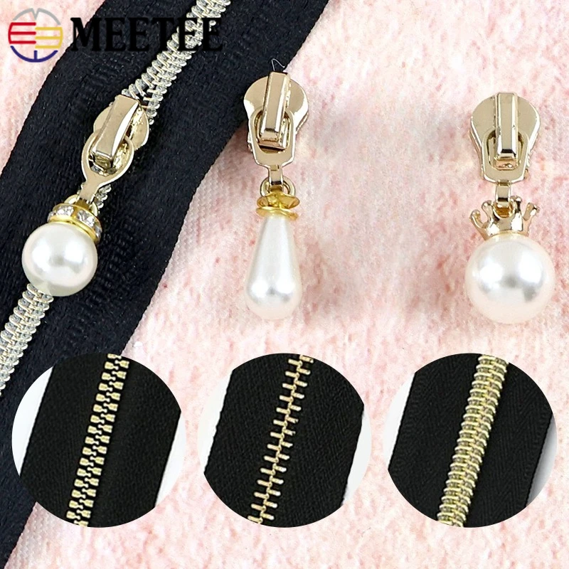 

20Pcs Meetee 3# Pearl Zipper Pull Zip Slider for Metal Resin Nylon Zippers Clothing Decorative Zips Head DIY Sewing Accessories