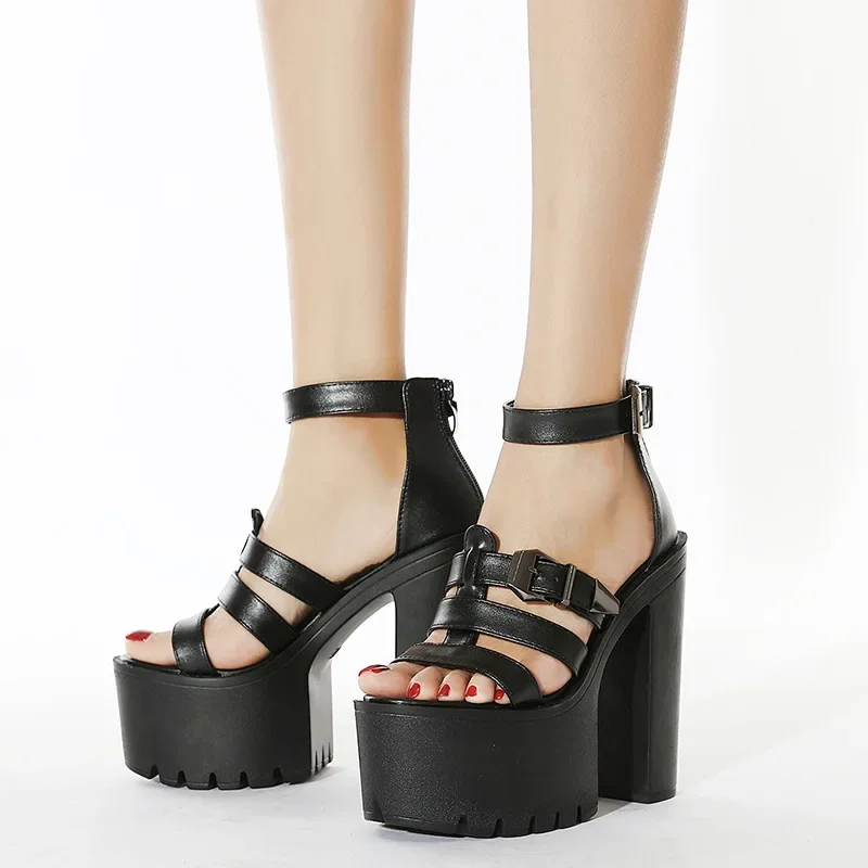 

Plus Size 35-43 Sandals For Women 2024 Summer New Platform High Heels Belt Buckle Wedges Ankle Strap Roman Sandals Female