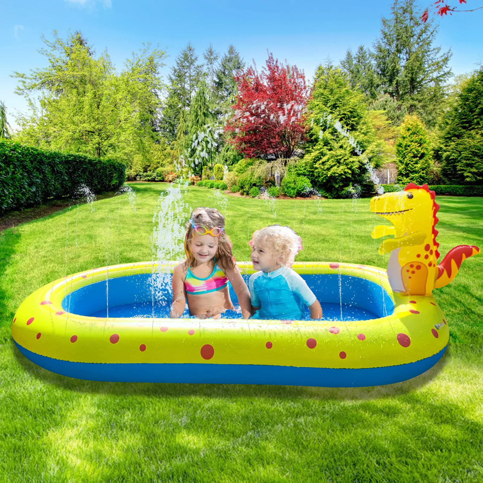 Children'S Inflatable Dinosaur Fountain Swimming Pool Thickened Wear-Resistant Water Spray Toy Children'S Fountain Air Cushion