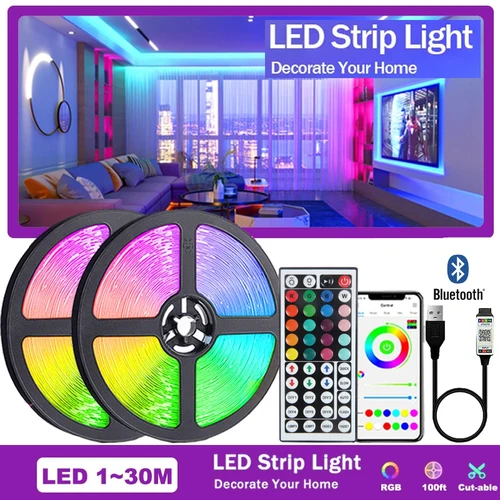 USB 5V 스트립 LED 조명 테이프, RGB 5050 LED 벽 룸 앱 리모컨 유연한 LED 테이프 다이오드 조명, 방 홈 장식 