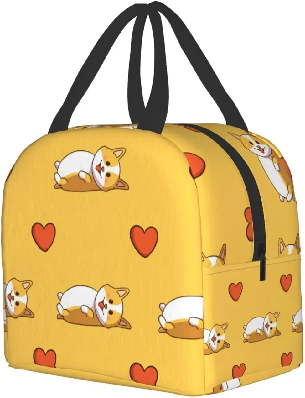 Cute Corgi Sleeping and Love Print Lunch Box, Kawaii Small Insulation Lunch Bag, Reusable Food Bag Lunch Containers Bags