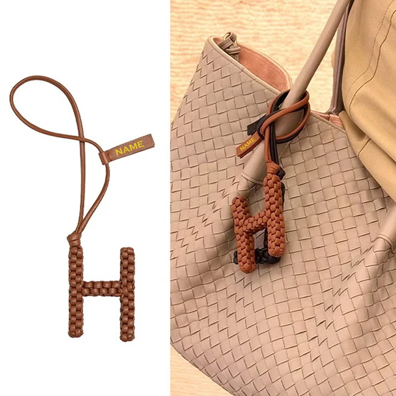 

Personalized custom cowhide hand woven letter craft bag pendant, unique fashion accessory