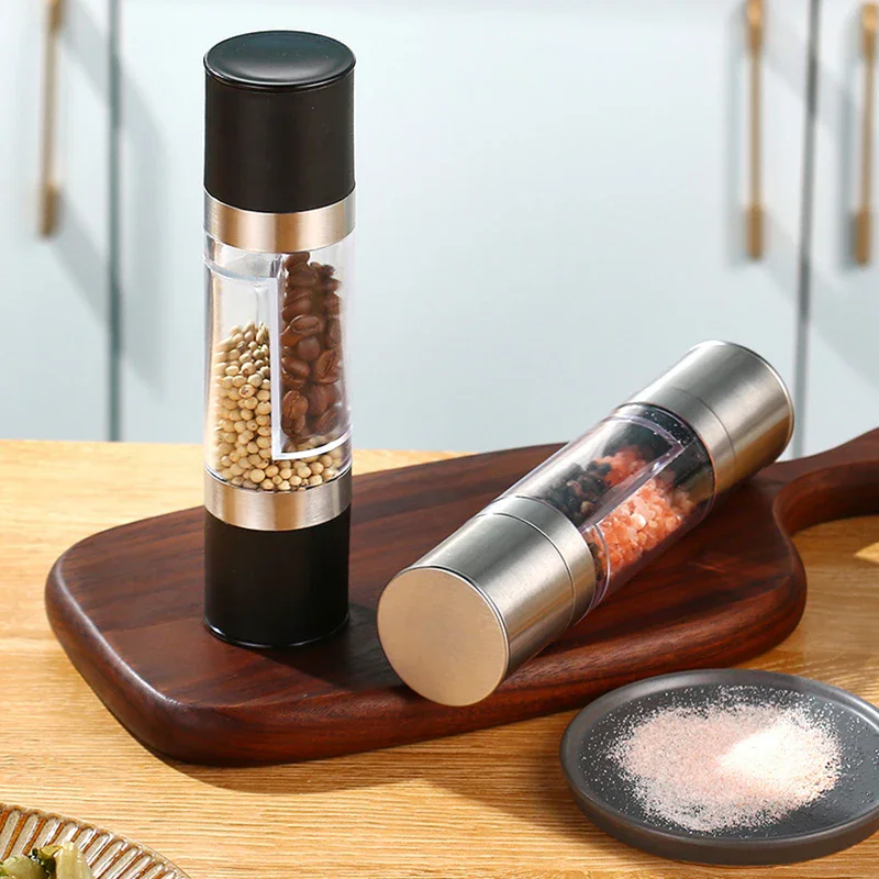 2 in 1 Salt and Pepper Grinder Manual Stainless Steel Salt Pepper Mills with Adjustable Ceramic Grinding Spice Kitchen Gadgets