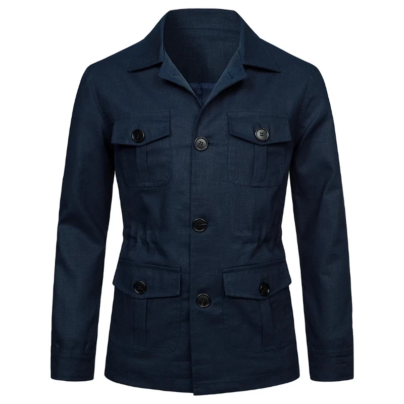 

Autumn season new men's collar jacket with 4 pockets, workwear jacket, linen British retro hunting jacket, men's clothing