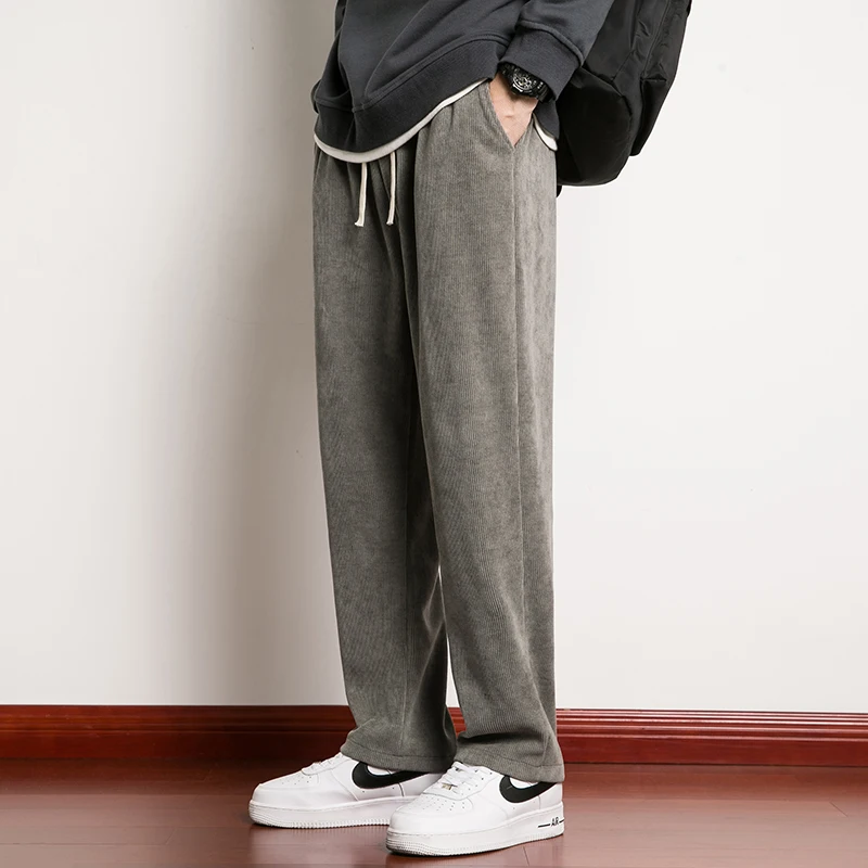 

Мужские вельветовые спортивные брюки свободного кроя для весны и осени, повседневные прямые брюки в винтажном стиле, большие размеры, модный бренд