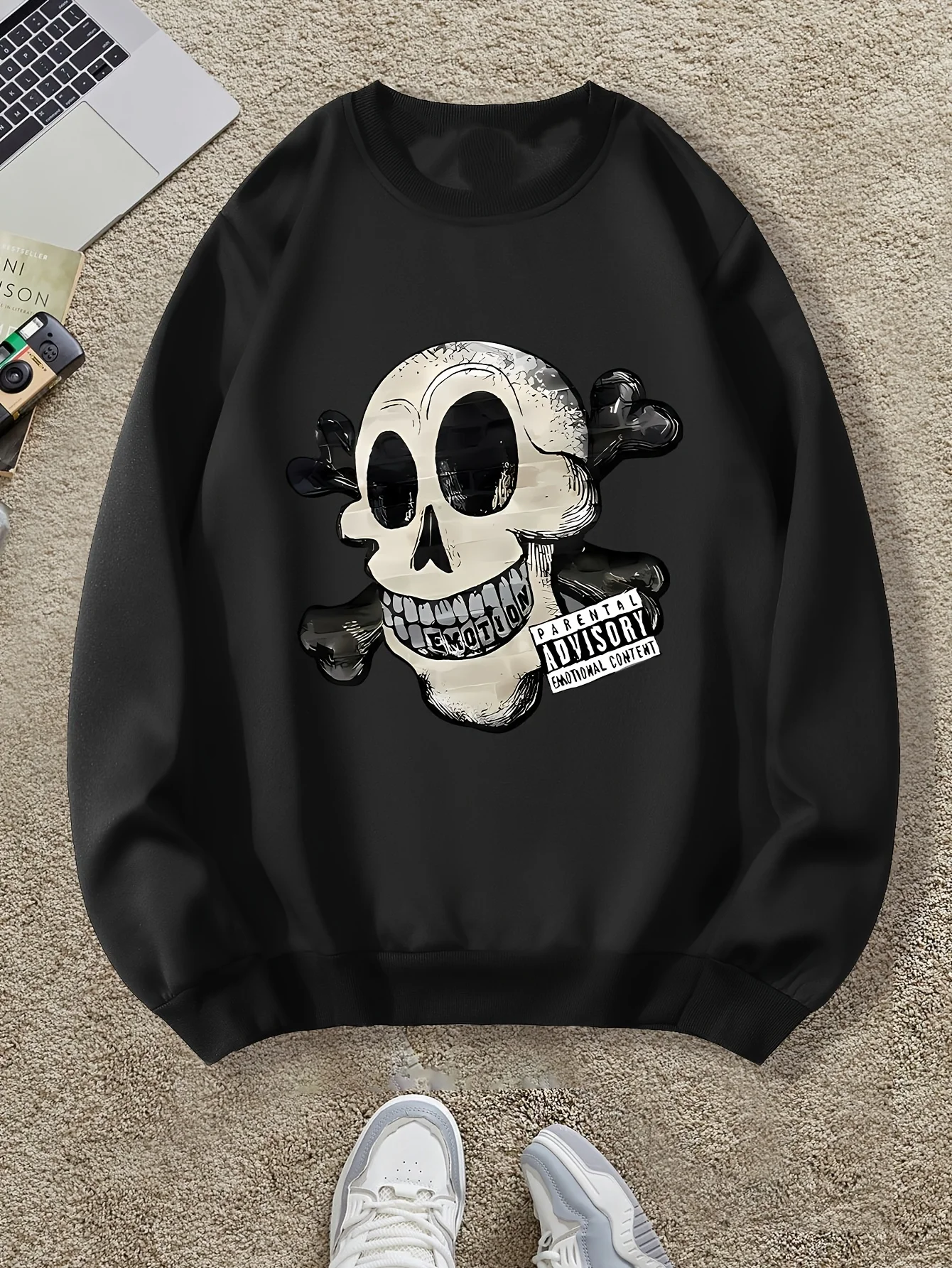 

Retro Skull Pattern Print Autumn and Winter Men's and Women's Long Sleeved Sportswear Sweatshirt Casual Loose Outdoor Street