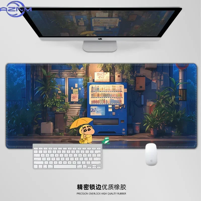 Cute Cartoon Boy Rainy Night Vending Machine Print Mouse Pad, Rubber Non-Slip Base, Smooth Surface for Gaming and Office Desktop