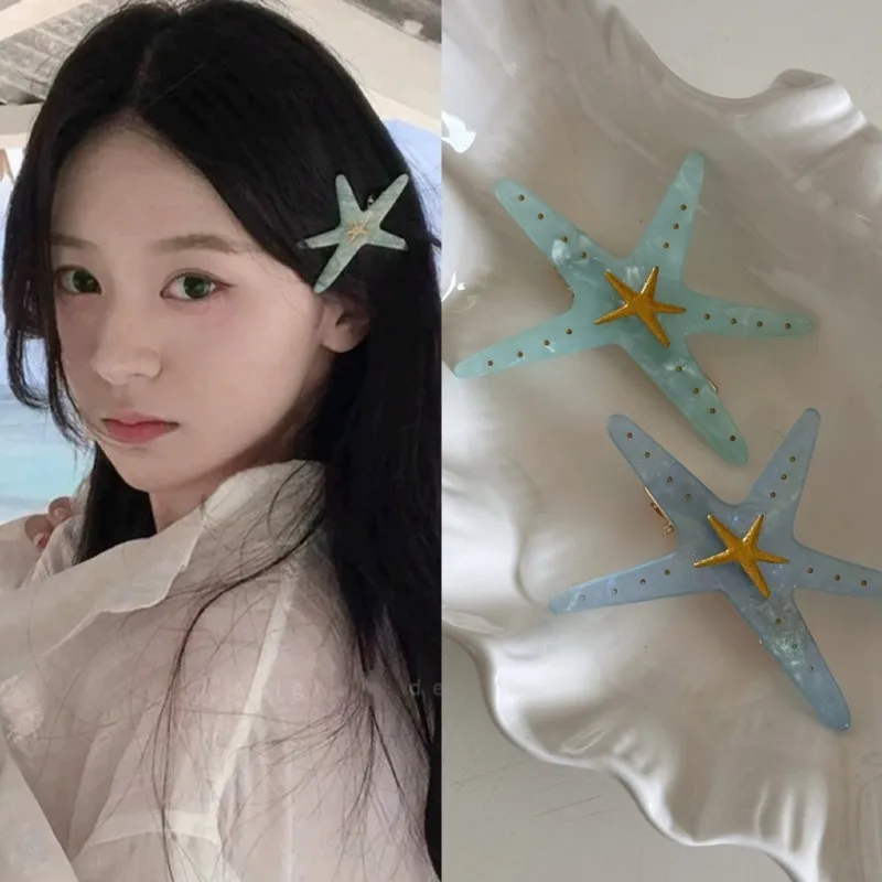 

Acetate Starfish Barrettes for Girls Fashion Beach Vacation Hair Clips for Flyaways,Resort Style Face Framing Duckbill Clips