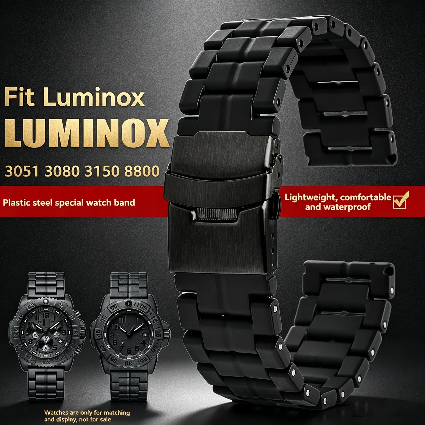 23mm Black Plastic Steel Watch Band For Luminox 0151 0351 3050 3080 8800 Series Men Sports Watch Replacement Silicone strap