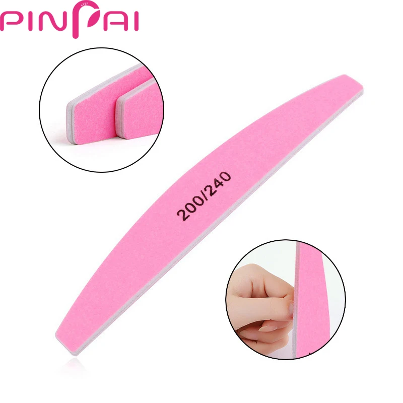 PinPai 5Pcs Half Round Pink 200 240 Grits Nail File for Manicure Pedicure Files Double Side Sanding Nail Polishing File Buffer