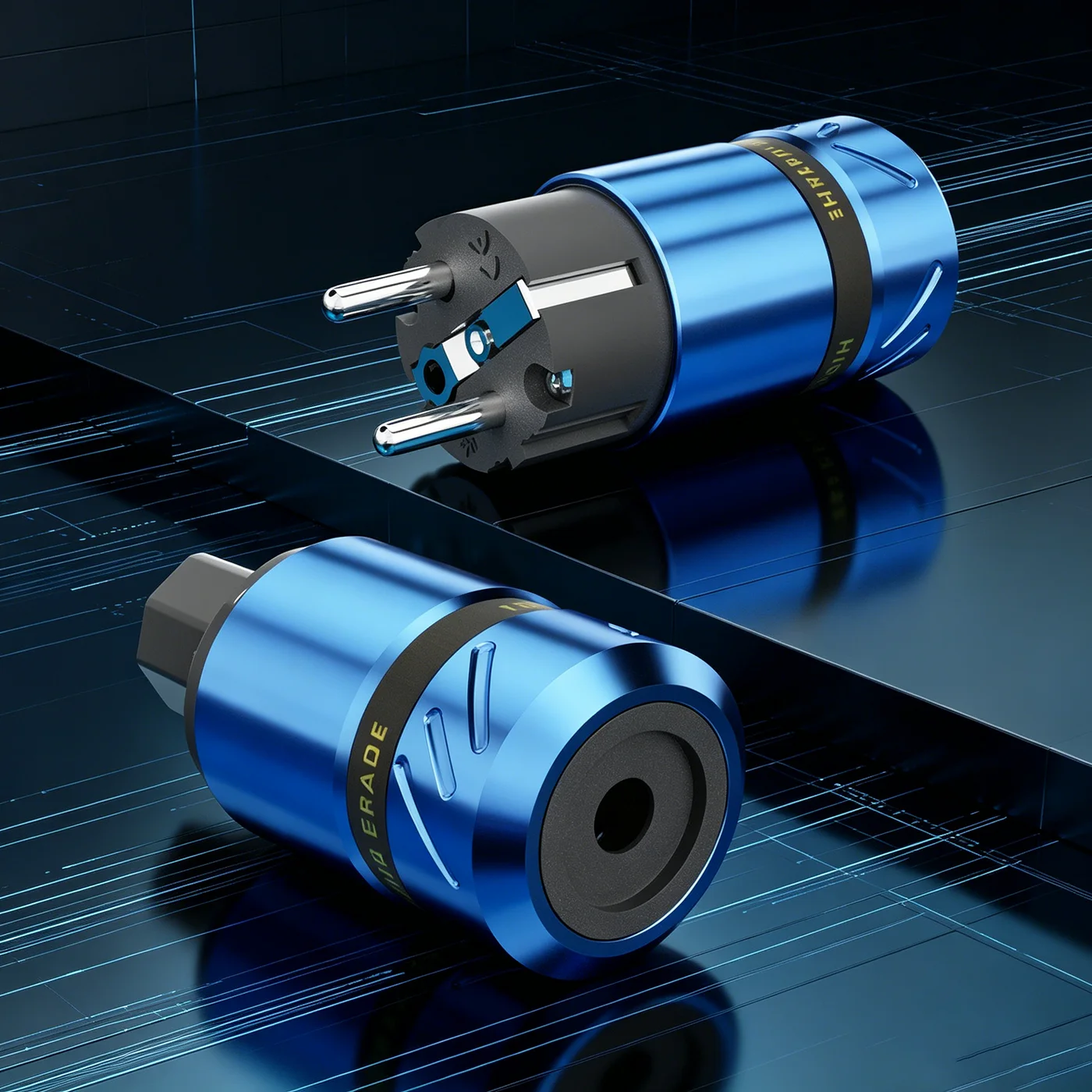 HI-End Male Female C15 Plug Power Cable European Connector Blue Aluminum Alloy Rhodium Plated AU/US/EU Schuko Male Female