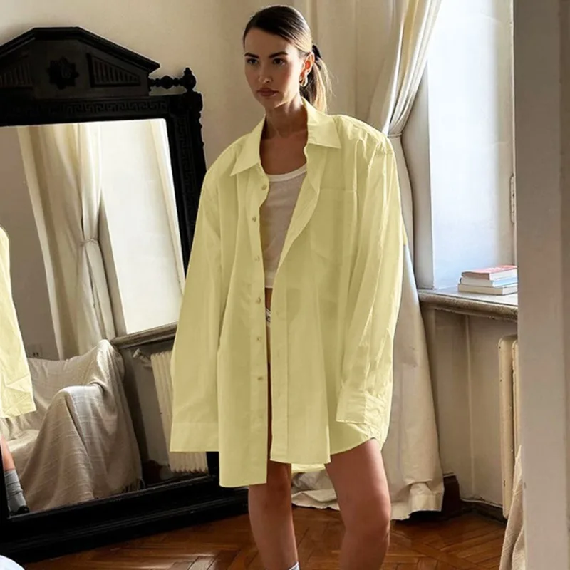 

Talenza Women Casual Shirt Fashion Solid New Collared Long-Sleeve Blouse Loose Minimalist Basic Commuter Female Blouses Outwear