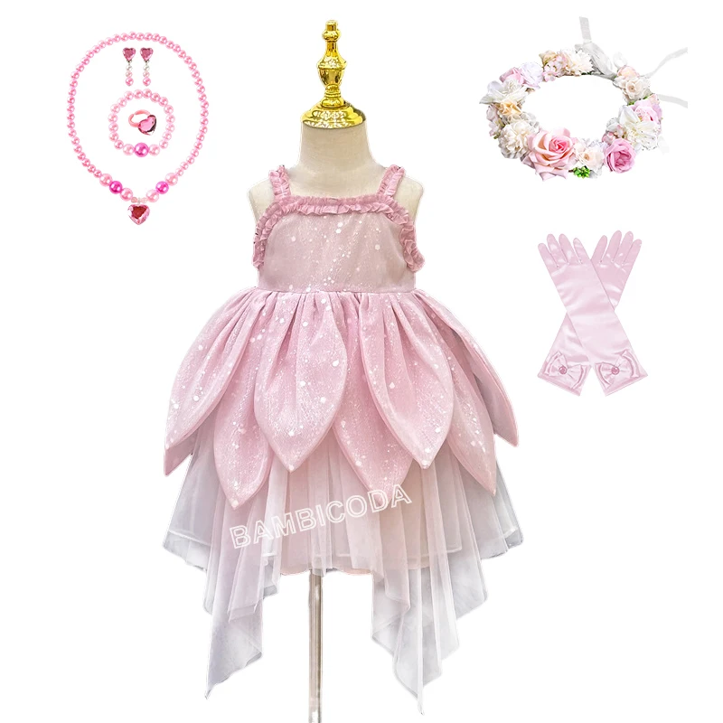 Bloemenfee meisje jurk vest mouwloos schouderriem jarretel prinses bloemblaadje rok magische elfen Halloween jurk
