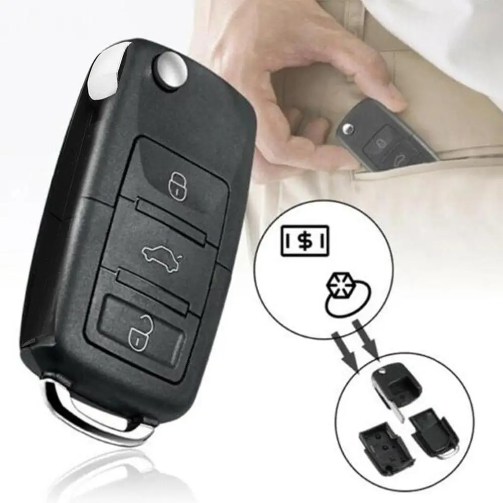 Car Remote Key Flip Folding Key Shell Case For Volkswagen Compartment Keyring Stash B5 Hidden Shell Car Secret Remote Key