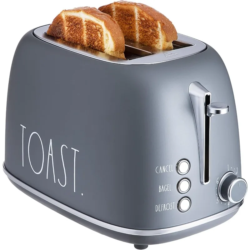 Retro Rounded , 2 Slice Stainless Steel Toaster with Removable Crumb Tray, Wide Slot with 6 Browning Levels, Bagel