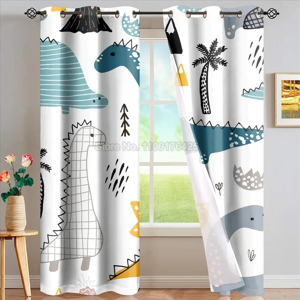 Cute Dinosaur Window Curtains for Living Room Bedroom Boy Room Kids Curtains Thermal Blackout Drapes Home Decor 2 Panels