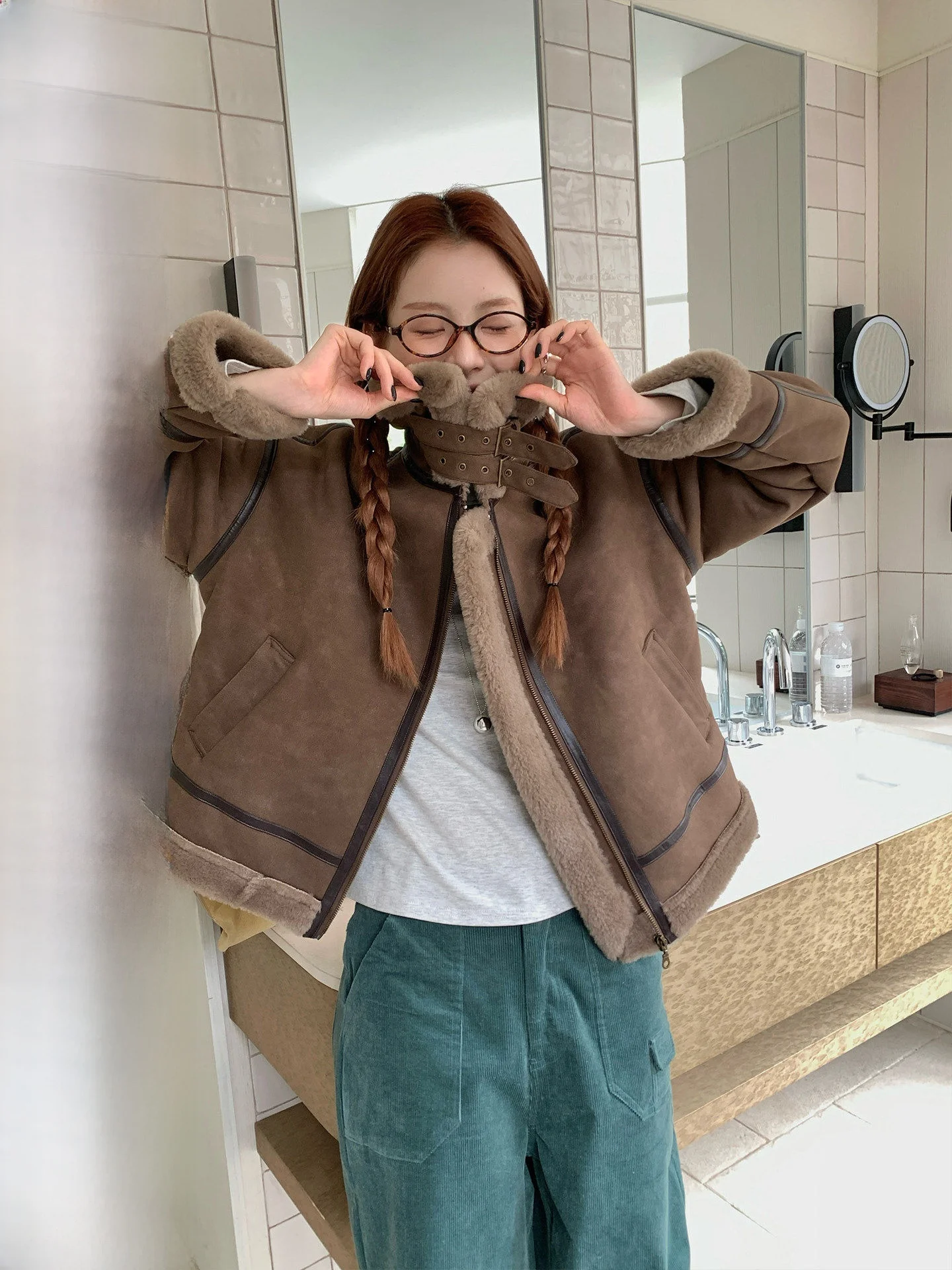 

Женская теплая кожаная мотоциклетная куртка COK Thi с мехом, осенне-зимняя, цвета мокко, стильная, повседневная, свободного кроя