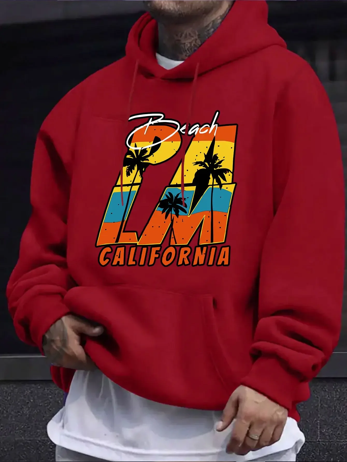 American/European Style Men's Autumn/Winter Printed Hoodie Long-Sleeve Sweatshirt West Coast Vacation Essential