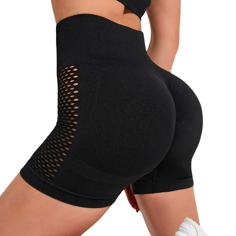 Women Solid Color Hollow Sports Shorts Sexy Butt Lifting Sports Tights Breathable Slim Yoga Shorts Activewear