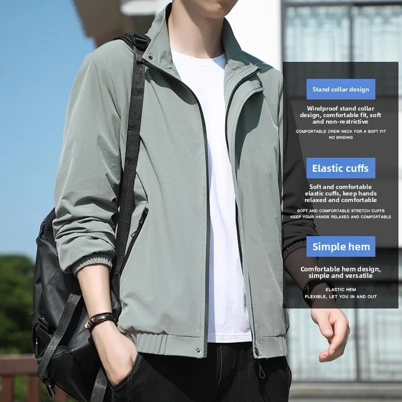 سترة رجالية جديدة لفصلي الربيع والخريف، زي بيسبول كاجوال، قميص عصري من نسيج البوليستر مع زخرفة سحاب، معطف مقاوم للرياح #3