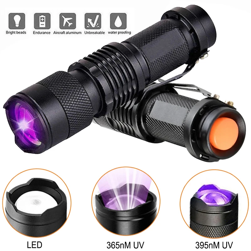 Ultra Violet LED Flashlight Blacklight Light 395/365NM Inspection Lamp Torch Light UV Lamp Zoomable 3 Mode Ultraviolet Lamp