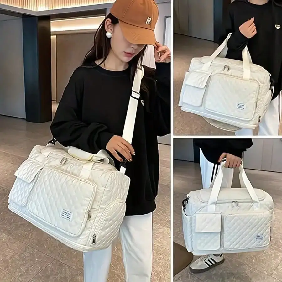 Women Large Capacity Duffel Bag With Shoe Compartment Waterproof Expandable Gym Travel Bag