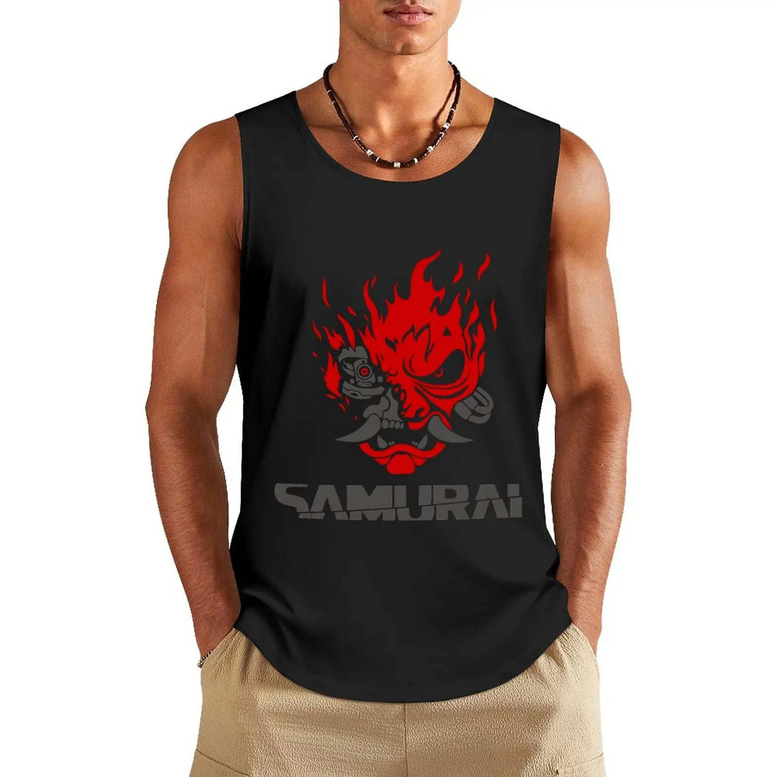 Samurai Logo - White background/Improved Tank Top men gym sexy clothes men