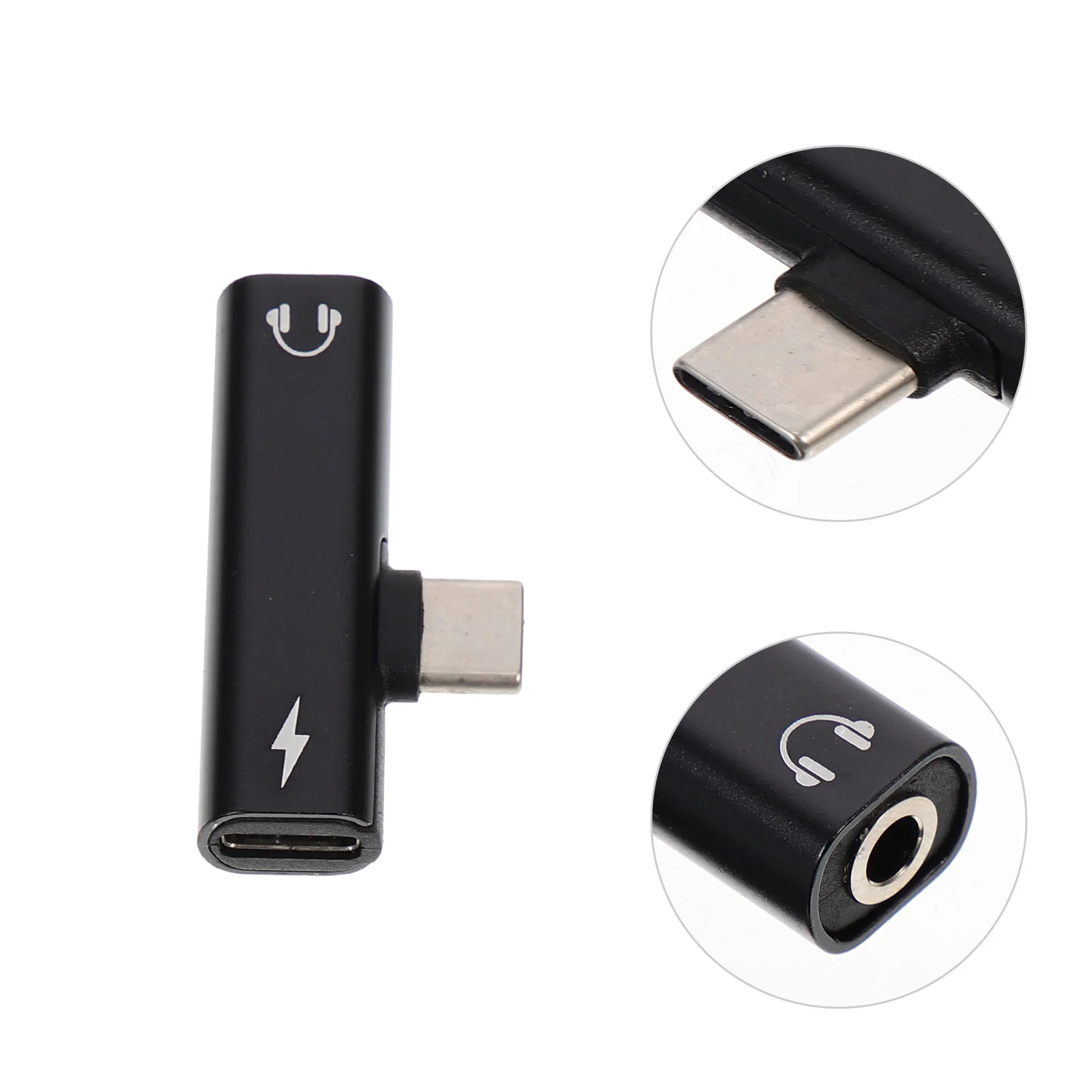 Hoofdtelefoonadapteradapters Type-C naar 35 mm audio Grote oortelefoonaansluiting Accessoires Zwart