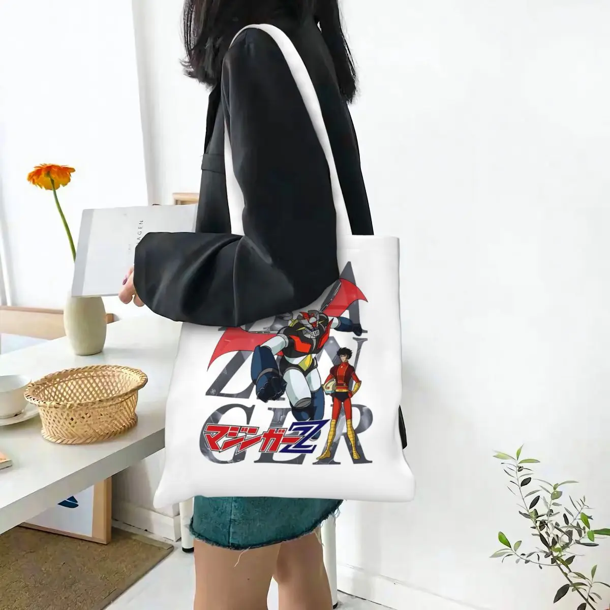 Mazinger Z Mad Robot Grendizer Anime Manga Shopping Bags Canvas The Tote Bag Reusable for Women Shoulder Tote Travel Handbag