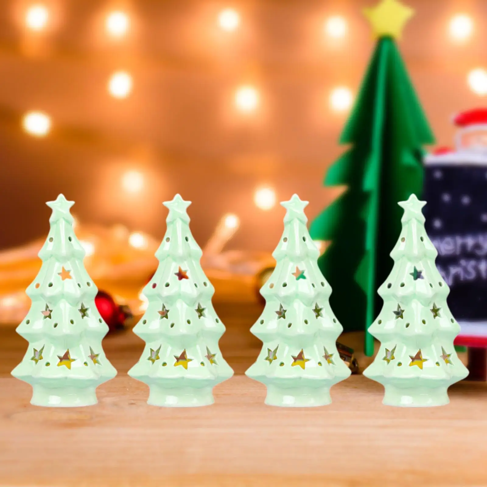 4x Christmas Lighting Sculptures Pottery Creative Accessories LED Christmas Decoration for Lawn Fireplace Birthday Balcony Patio