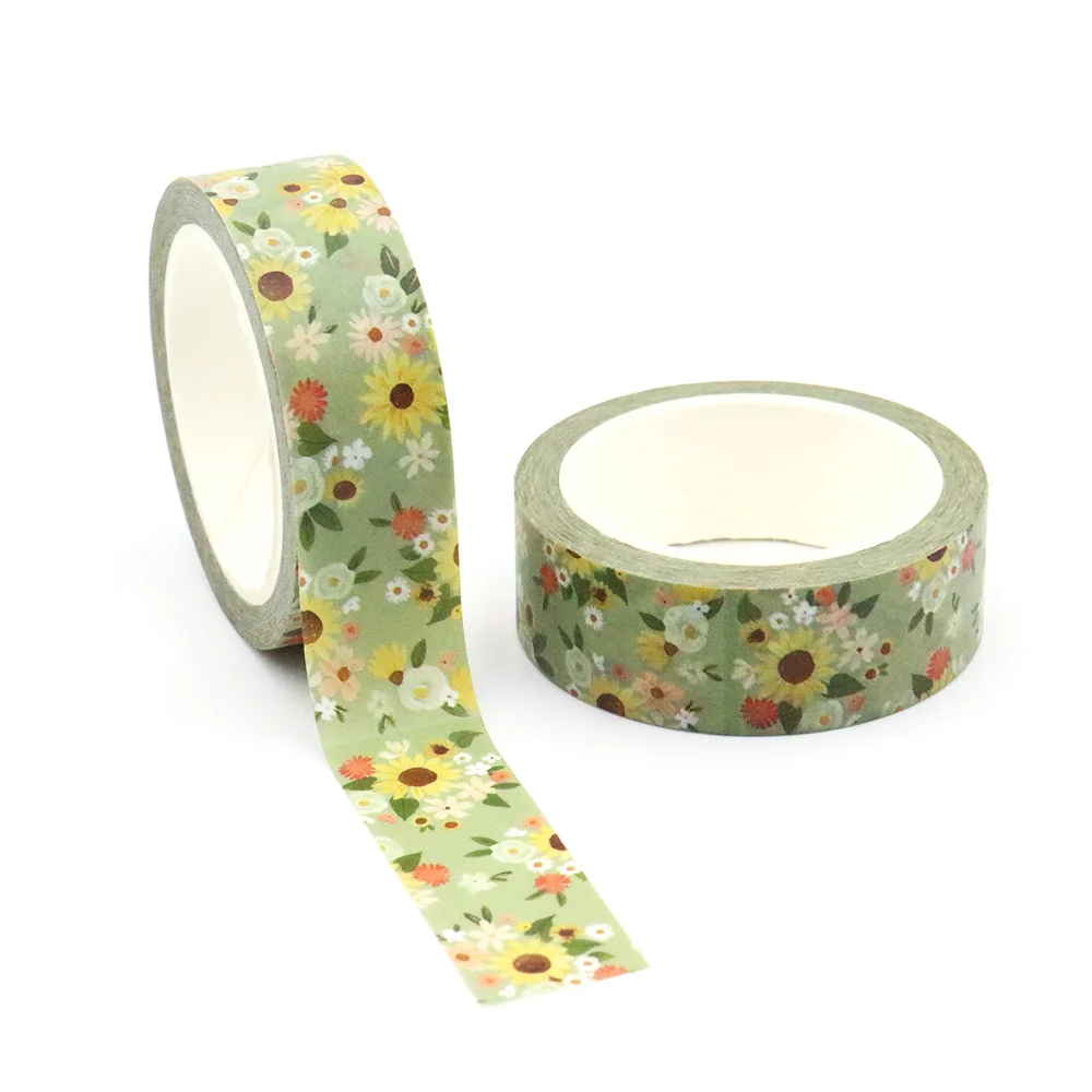 NEW 1PC 15mm x 10m Sunflower Leaves Colourful Tape Masking Adhesive Washi Tapes office supplies scrapbooking stationary tapes