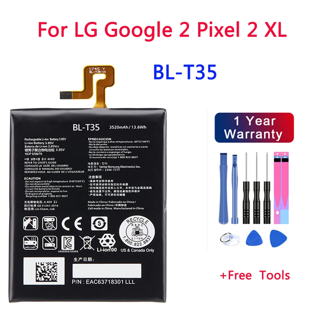 

3.85V BL-T35 Phone Battery For LG Google 2 Pixel 2 XL Replacement Battery Batteries 3520mAh + Free Tools