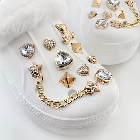 20pcs Rhinestone Bling Detachable Charms Metal Chain Shoe Bag Decorations Suitable For Crocs Clog Bogg Bag Party Gift Girl Idea