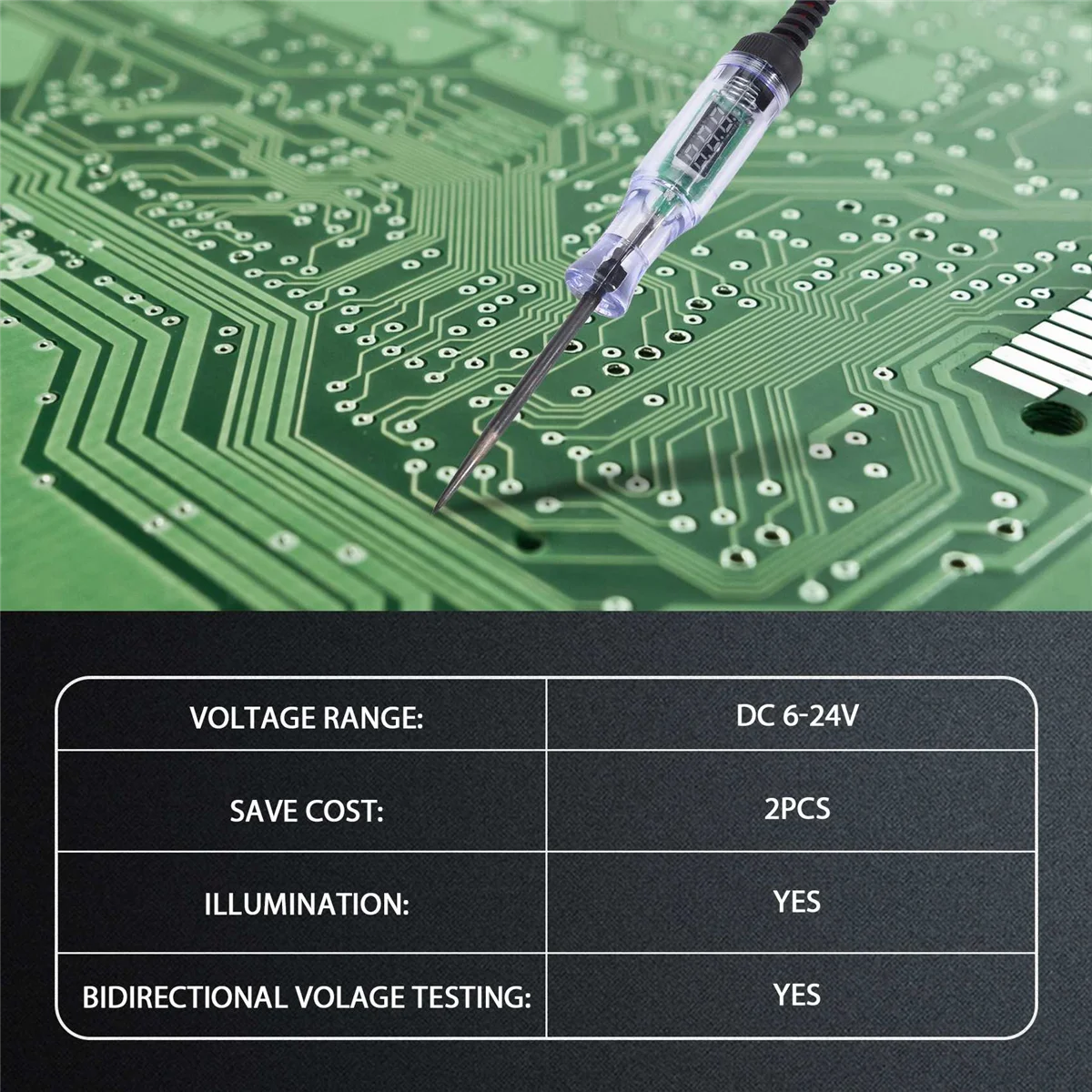 Luz de prueba 2 uds, probador de circuito de coche de 6V-24V CC luz y probador eléctrico de coche LCD Digital prueba de continuidad de voltaje automático