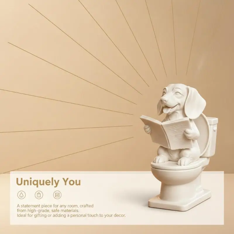 Creative Dachshund Toilet Reading Statue 3D Printed Funny Dog Figurine Cute Desktop Ornament for Bathroom Home Decor Novelty Gi