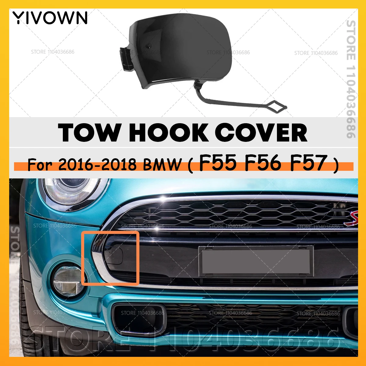 51117337796 Front Bumper Tow Hook Cover Cap Towing Eye for Mini Cooper S F55 F56 F57 Accessories 2016 2017 2018 Right Side
