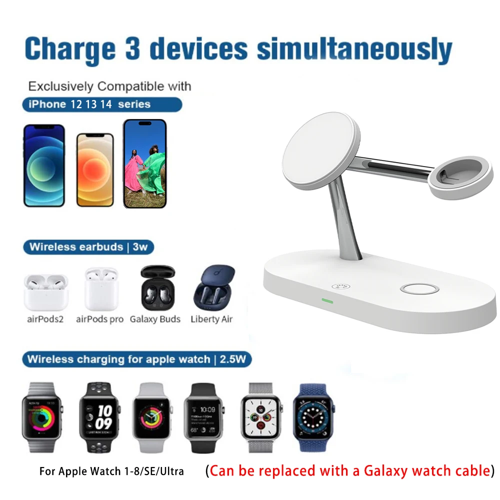 3 in 1 Magnetic Wireless Charger For iPhone 16 15 14 13 12 Pro Max Charging Station for Apple Watch 10 9 8 7 6 5 Airpods Pro 2 3